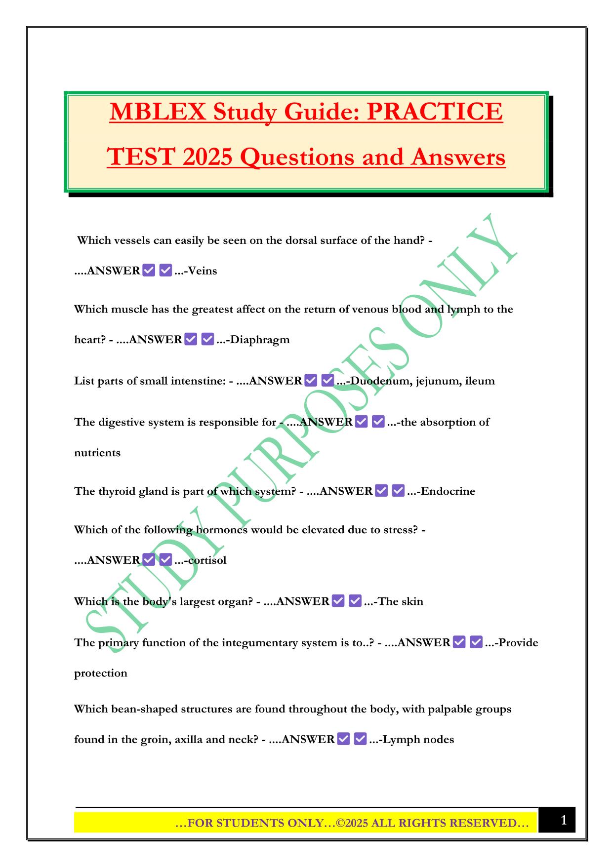 MBLEX Study Guide: PRACTICE TEST 2025 Questions and Answers