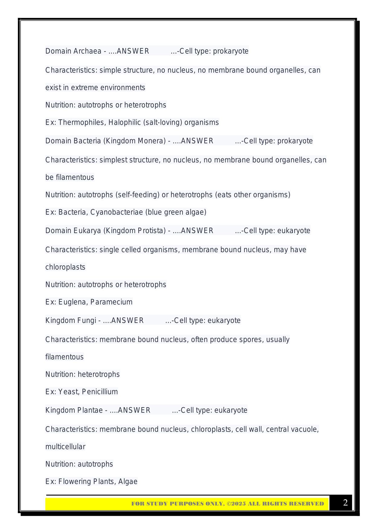 BIO 100 Lab Exam 1 2025 Questions and Answers