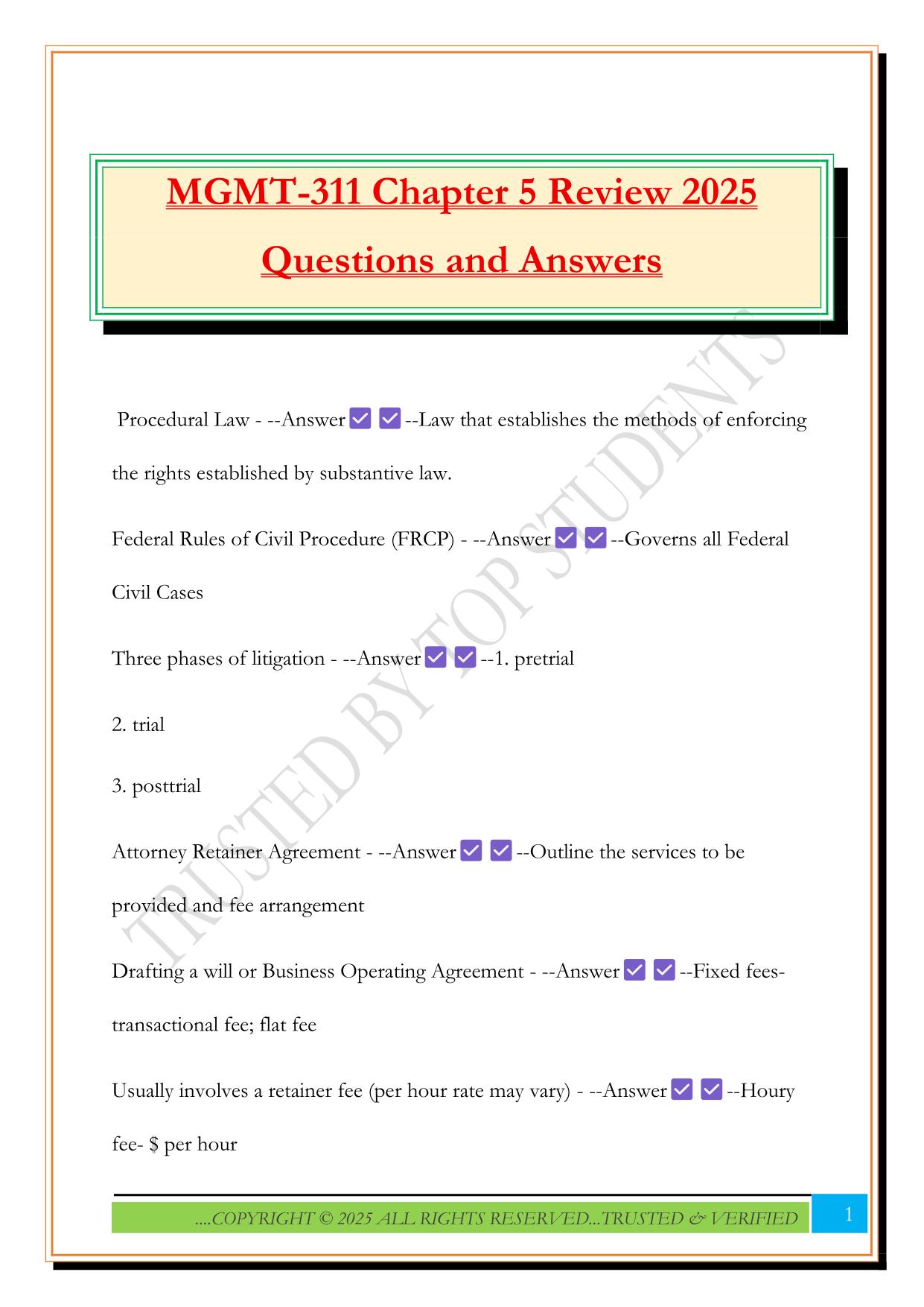 MGMT-311 Chapter 5 Review 2025 Questions and Answers
