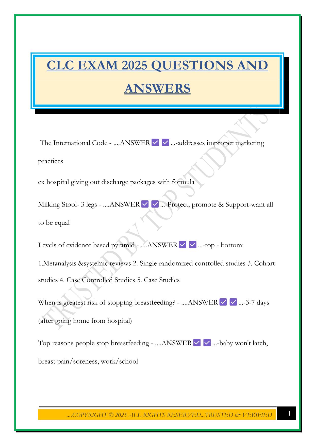 CLC EXAM 2025 QUESTIONS AND ANSWERS
