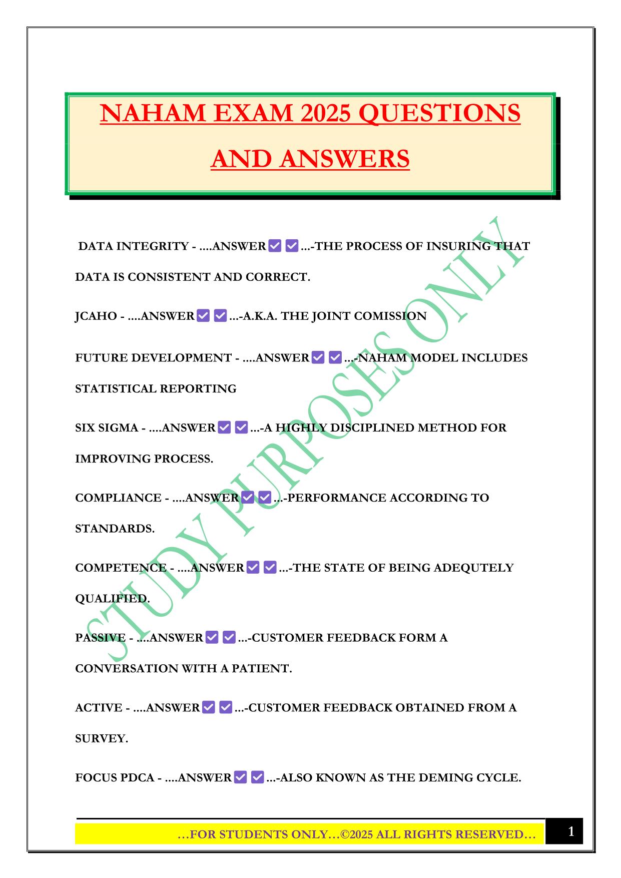 NAHAM EXAM 2025 QUESTIONS AND ANSWERS