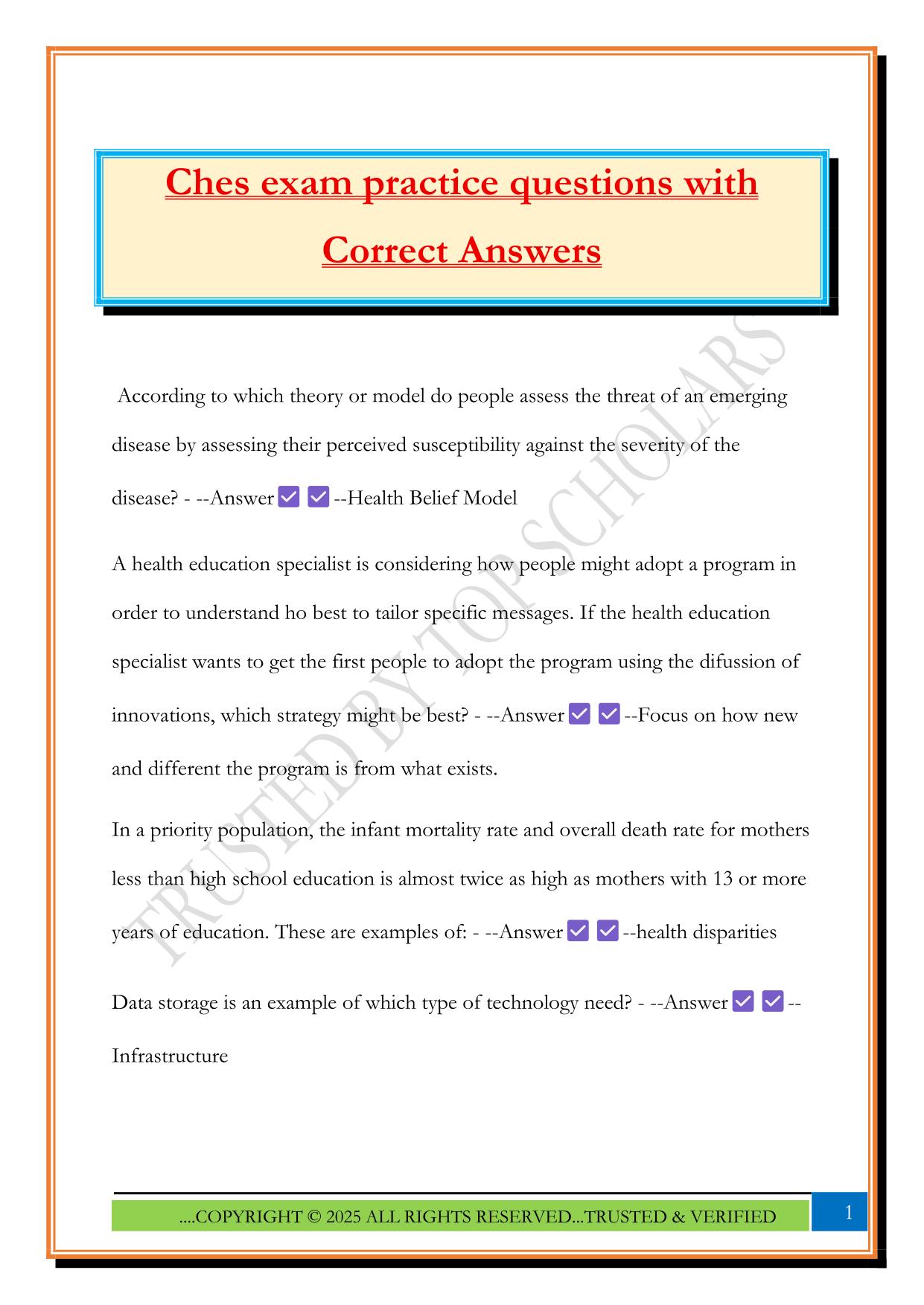 Ches Fall 2025 Bundled Exams Questions and Answers |100% Pass Verified and Updated
