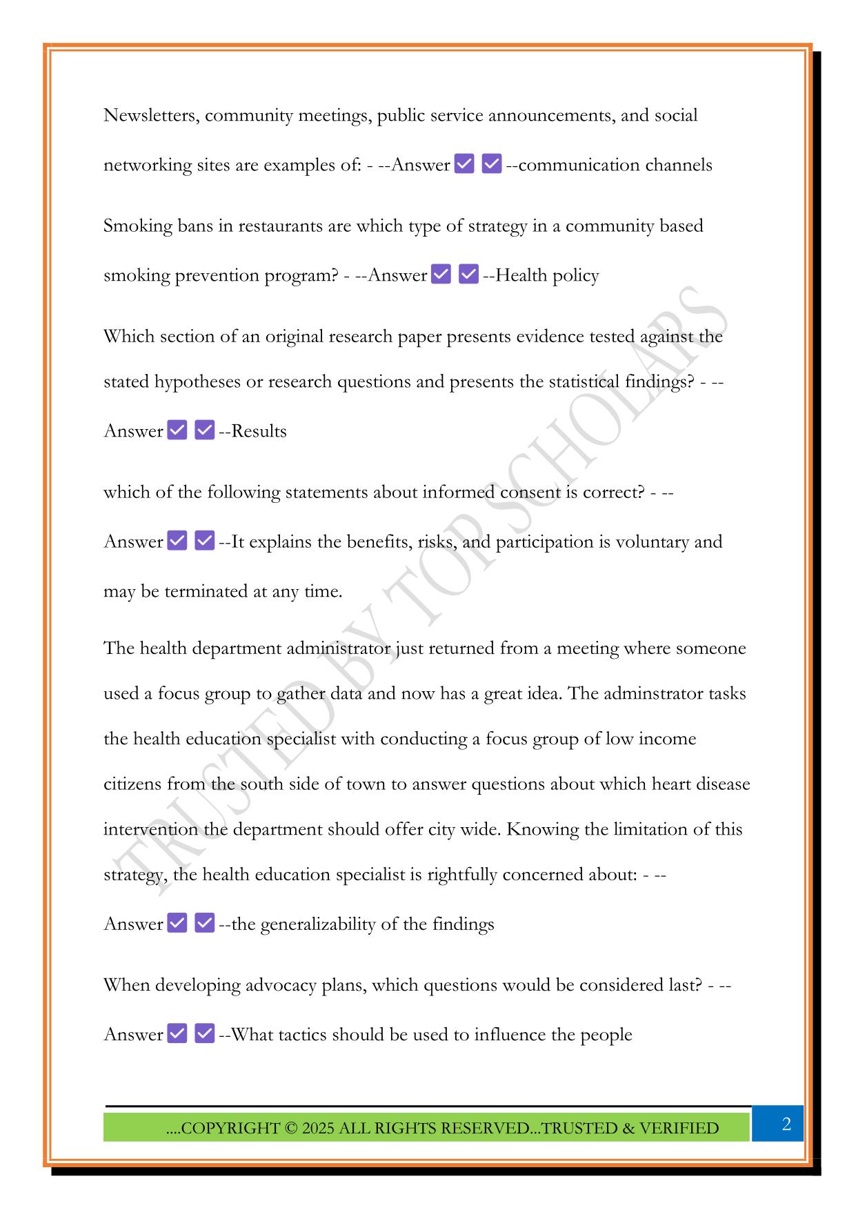 Ches exam practice questions with Correct Answers