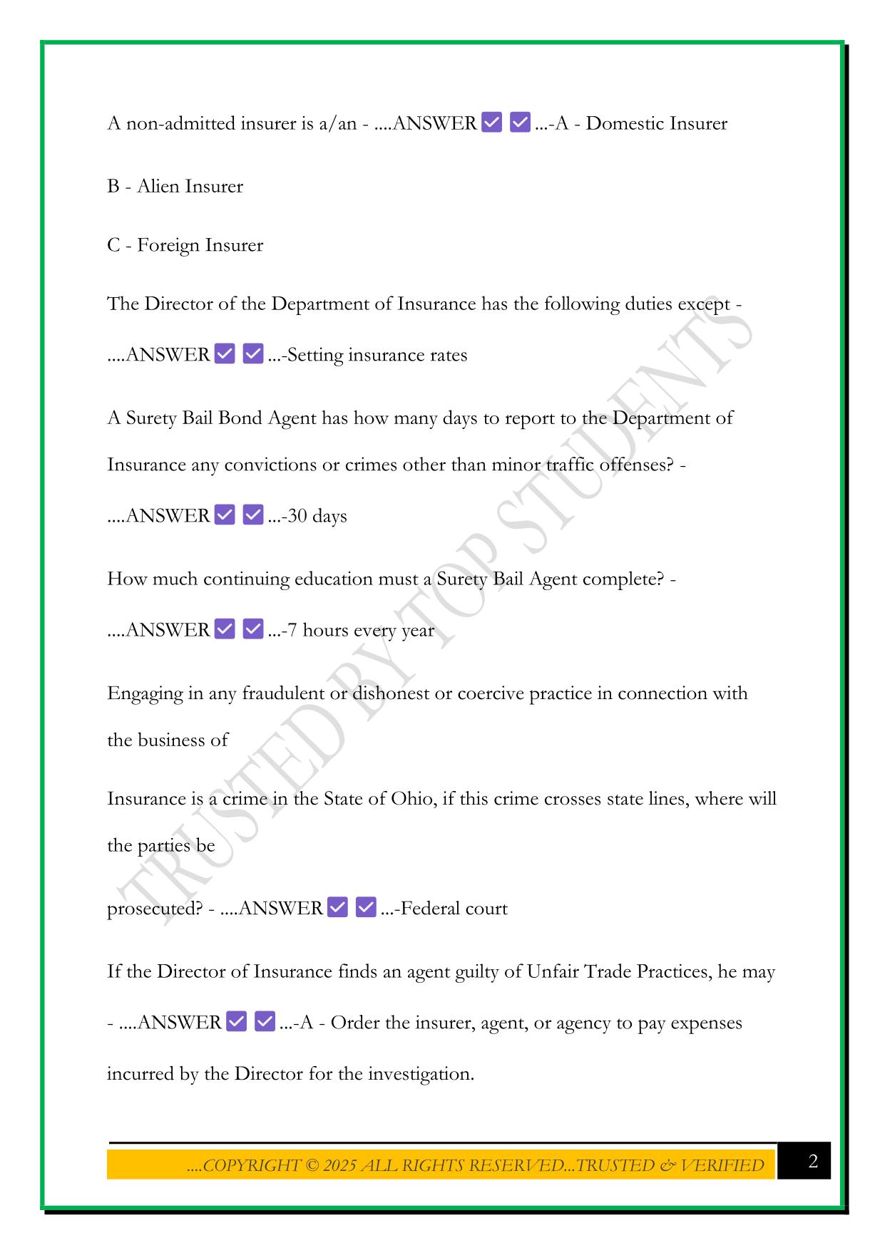 BAIL BONDS TEST 2025 QUESTIONS AND ANSWERS