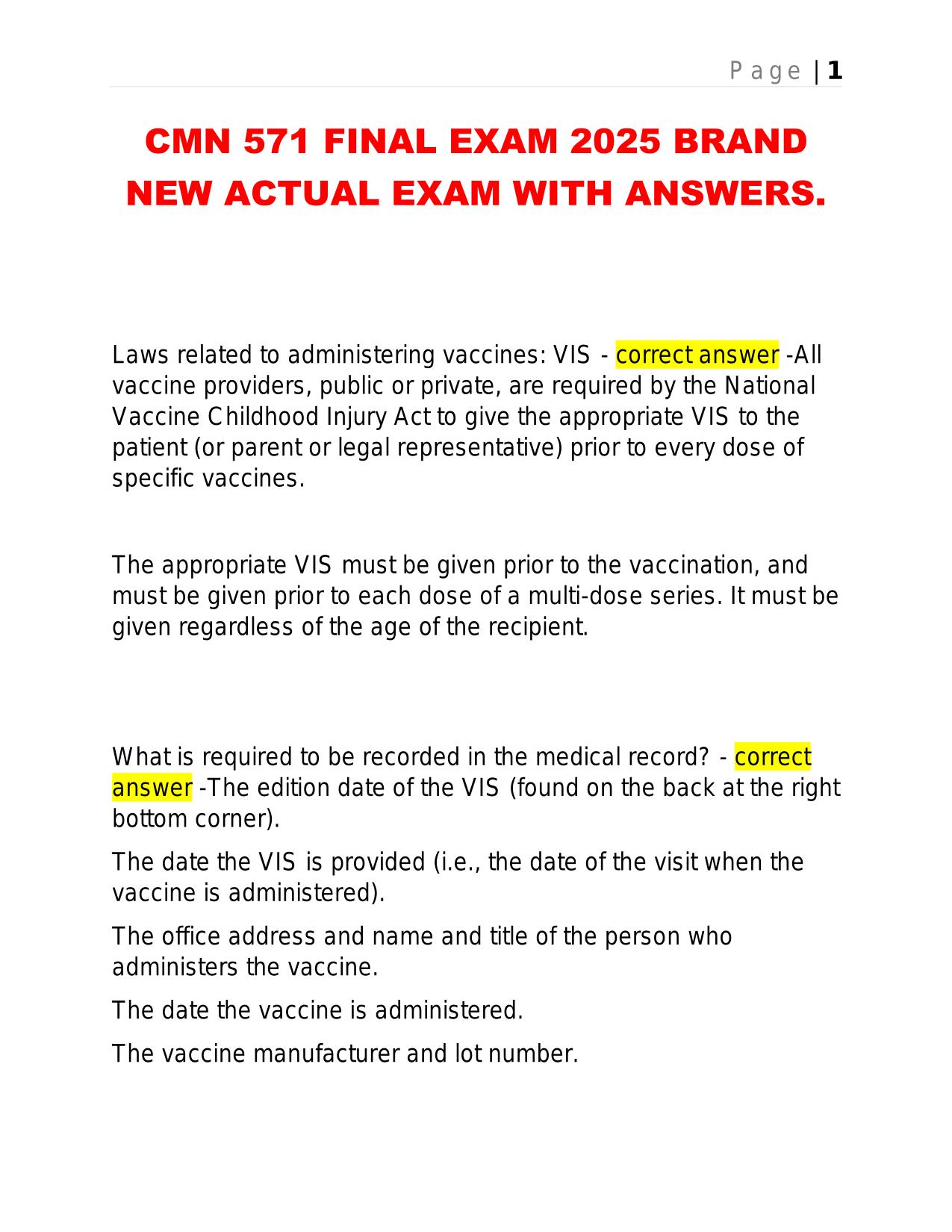 CMN 571 FINAL EXAM 2025 BRAND NEW ACTUAL EXAM WITH ANSWERS.