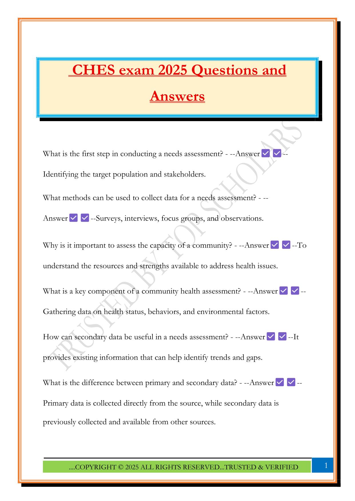 Ches Fall 2025 Bundled Exams Questions and Answers |100% Pass Verified and Updated