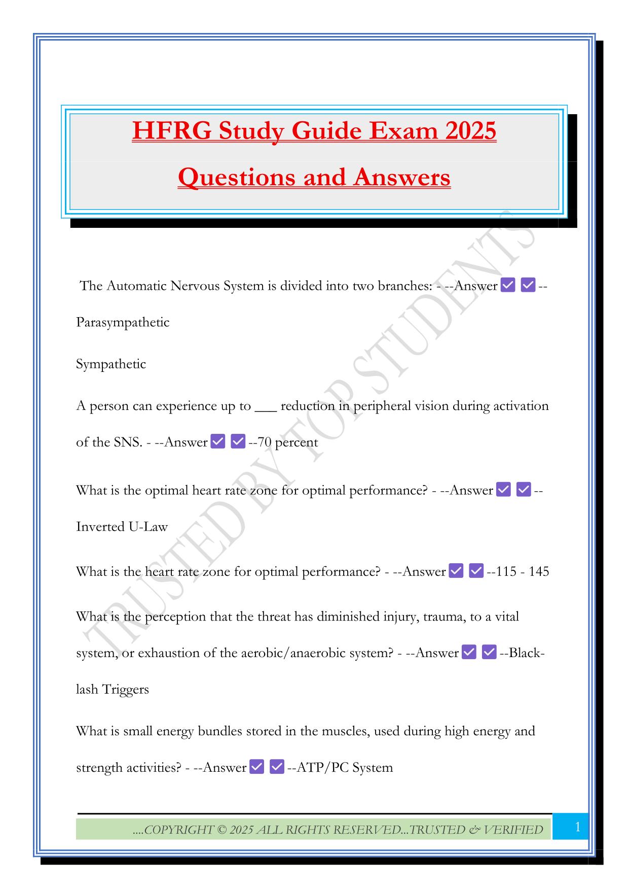 HFRG Study Guide Exam 2025 Questions and Answers