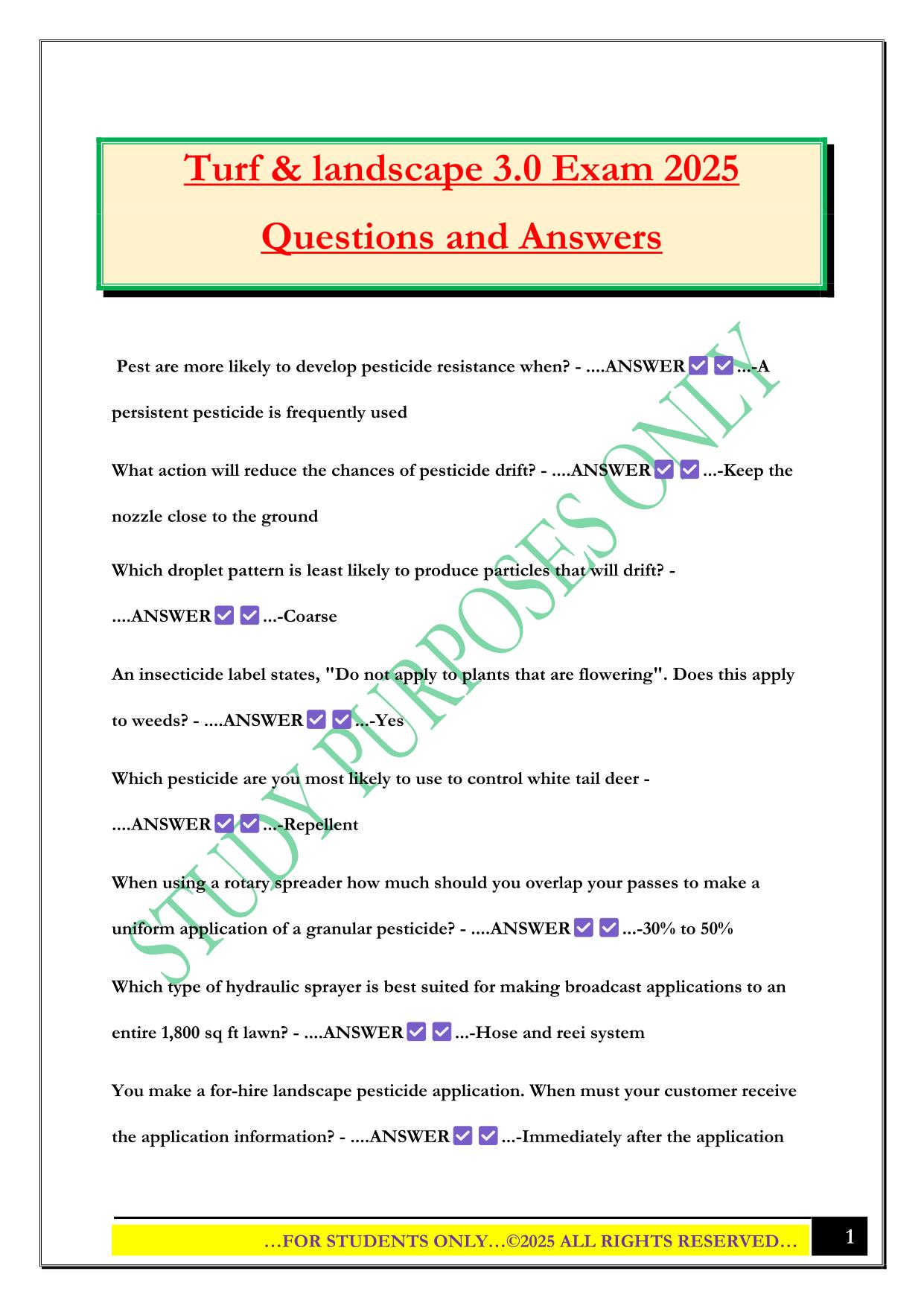 Turf & landscape 3.0 Exam 2025 Questions and Answers